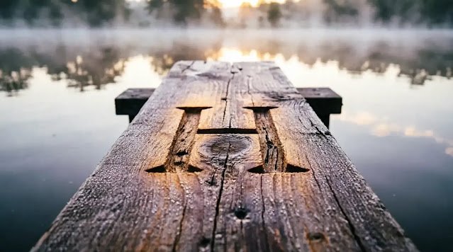 Glowing H plank in bridge, dew reflection shows complete bridge others cross, dawn (AI-generated illustration)