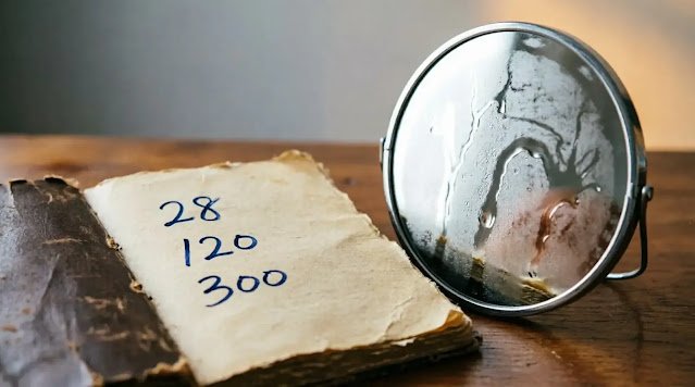 Notebook with handwritten hour counts beside small mirror in soft light with layered breath condensation patterns showing accumulated practice (AI-generated illustration) ```