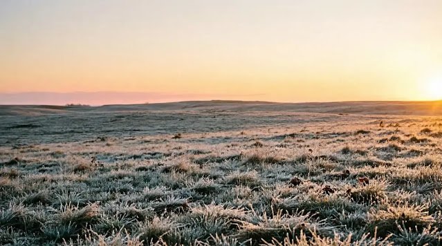 sunrise over empty field, warm orange light (AI-generated illustration)