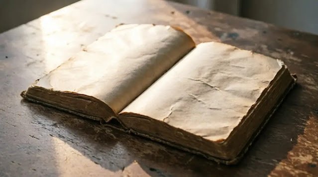 open book with worn pages, soft morning light (AI-generated illustration)