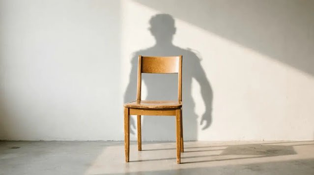 empty chair facing blank wall with faint shadow, soft morning light (AI-generated illustration)