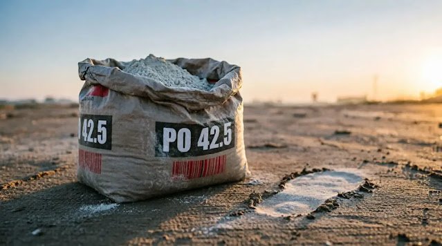 cement bag on ground with footprint, dawn light (AI-generated illustration)
