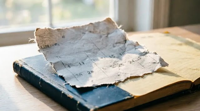 torn calendar page next to notebook, date blurred, soft light (AI-generated illustration)