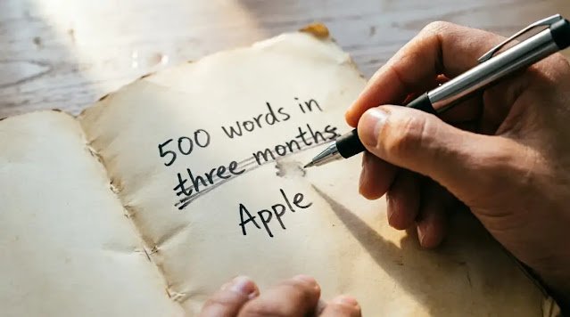 hands crossing out a goal on notebook, new word below, soft morning light (AI-generated illustration)