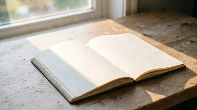 Open blank notebook in soft morning light(AI-generated illustration)