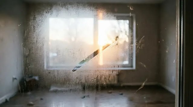 window with fog, finger-drawn line revealing light, soft morning light (AI-generated illustration)