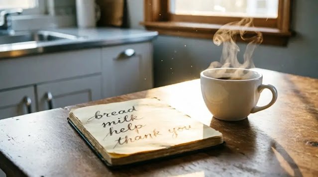 Notebook with a list of simple words in morning light(AI-generated illustration)