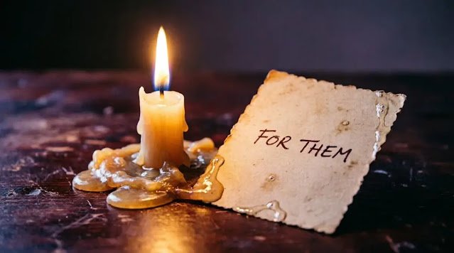 Candle flame worn photograph sentence FOR THEM dark room (AI-generated illustration)