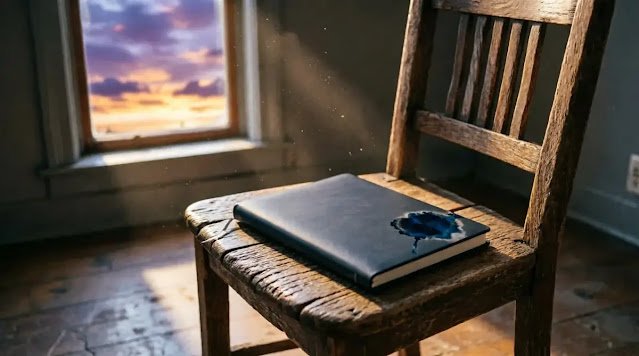 a chair on it a book with a  golden light from window(AI-generated illustration)