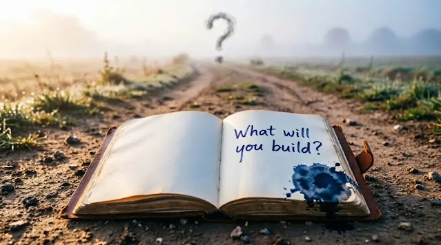 Wide route dusk open notebook written note progression (AI-generated illustration)