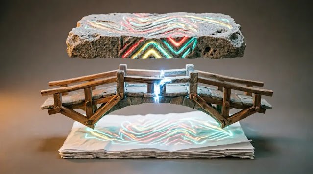 Energy-pattern stone, auto-assembling bridge, transforming pages(AI-generated illustration)