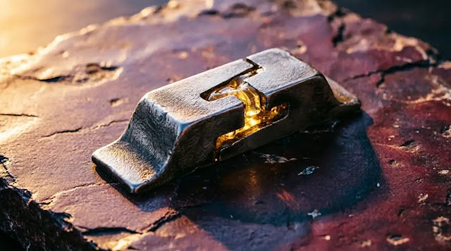 Rusty iron bracket mossy boulder shadow broken chain (AI-generated illustration)