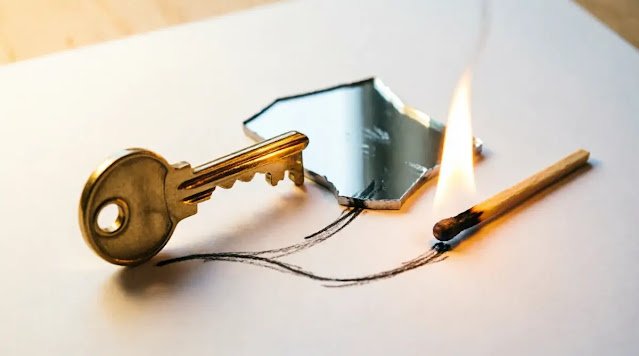 Key turning, mirror reflecting action, flame steady, charcoal line connecting - practice makes internal map (AI-generated illustration)