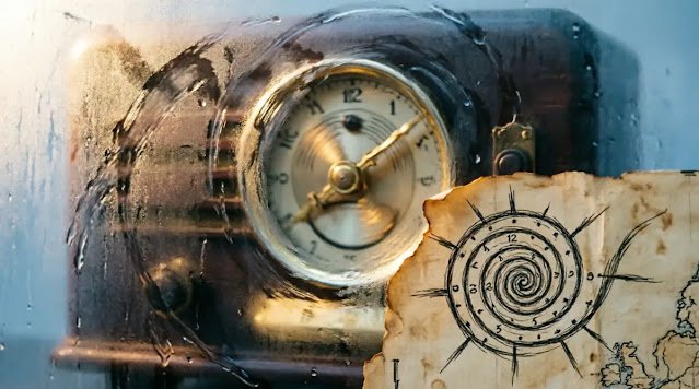 Spiral fog patterns, spinning radio dial, countdown spiral on map false urgency (AI-generated illustration)