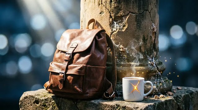 Unstable pillar base, overloaded backpack, cracked glowing mug hidden reset button (AI-generated illustration)