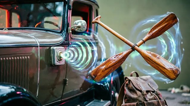 Car with self flipping switch, neutral backpack, oars in perfect rhythm 60-second entry (AI-generated illustration)