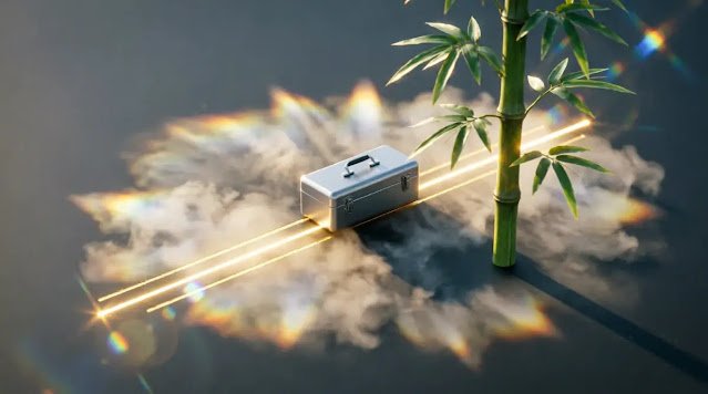 Single golden clarity line, aligned beams, strong bamboo, minimal toolbox(AI-generated illustration)