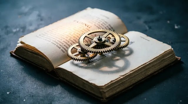 Fading book text, slipping clockwork gears, erasing path(AI-generated illustration)