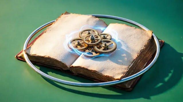 Self-resetting book, rewinding clockwork, looping path(AI-generated illustration)