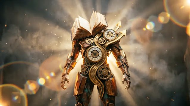 Fused book/clockwork/arrows structure, golden order light, permanent text written life is stable (AI-generated illustration)