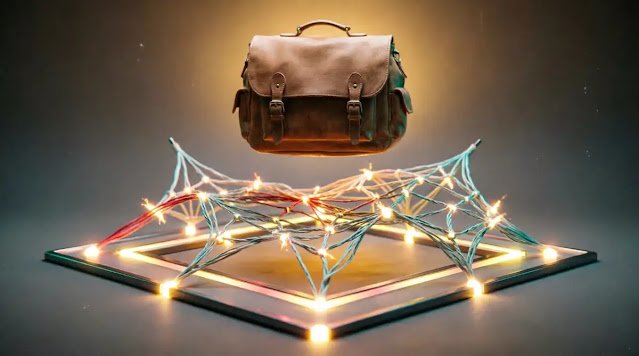 Emptying satchel with outward flow, cutting-energy net, auto-connecting edges(AI-generated illustration)