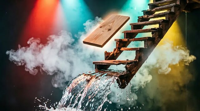 New plank appearing in gap, fog clearing completely, water lifting staircase(AI-generated illustration)