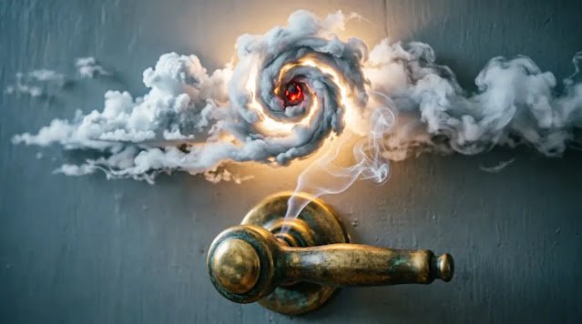 Smoke weather patterns passing, stable observer anchor, unchanging base, transparent clouds, ember (AI-generated illustration)