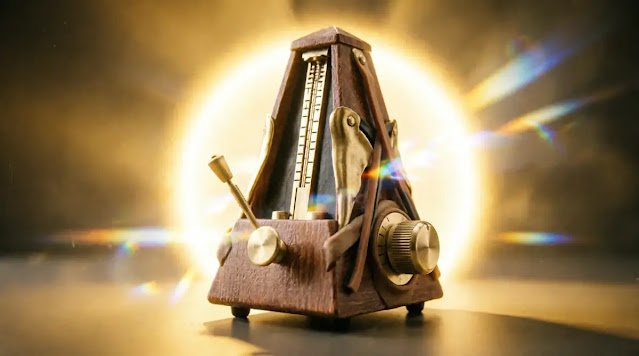 Unified energy harmony field with metronome gear rubber band merged, complete integration, epic golden volumetric bloom (AI-generated illustration)