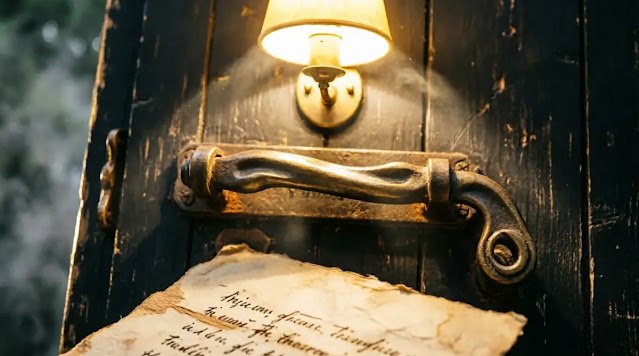 Permanent legacy ink slip, seamless door latch, pre-appearing shadows, radiant golden lamp (AI-generated illustration)