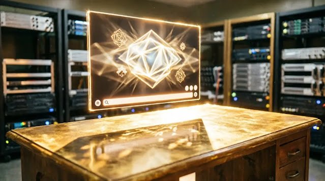 monitor screen, permanent notification badges, lit search bar glow, light-casting shadows, golden sun-like bloom volumetric light(AI-generated illustration)