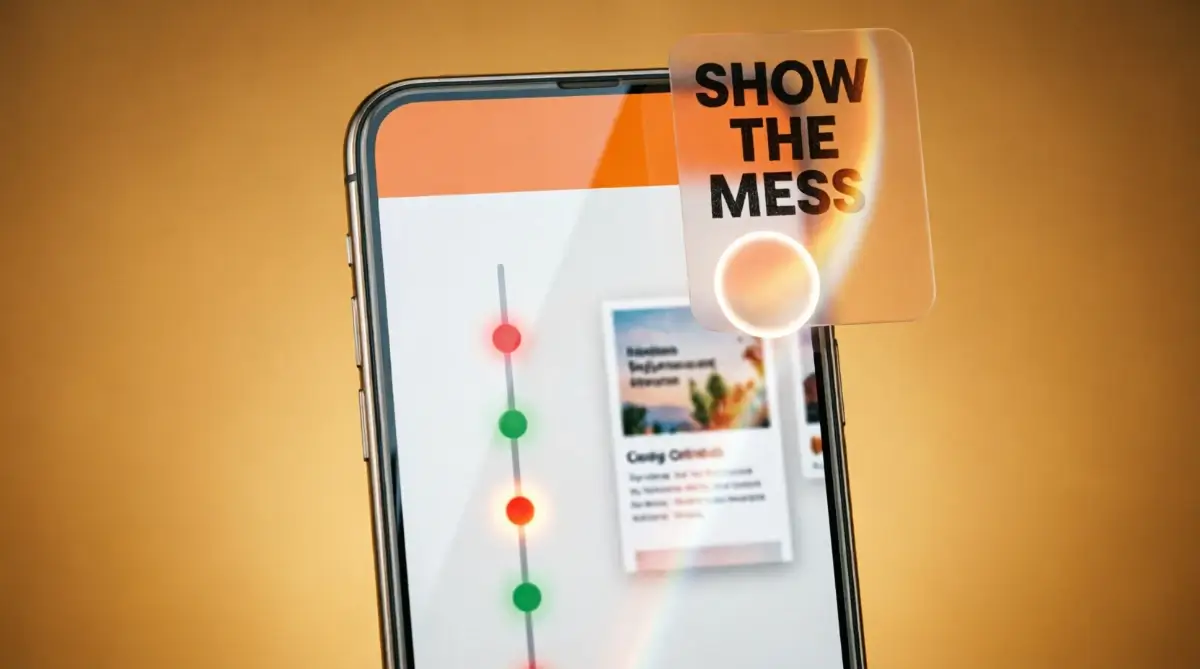 Experience Timeline Visualizer complete journey with failures and Authenticity Verification Badge trust-earned on Blogg webpage background(AI-generated illustration)