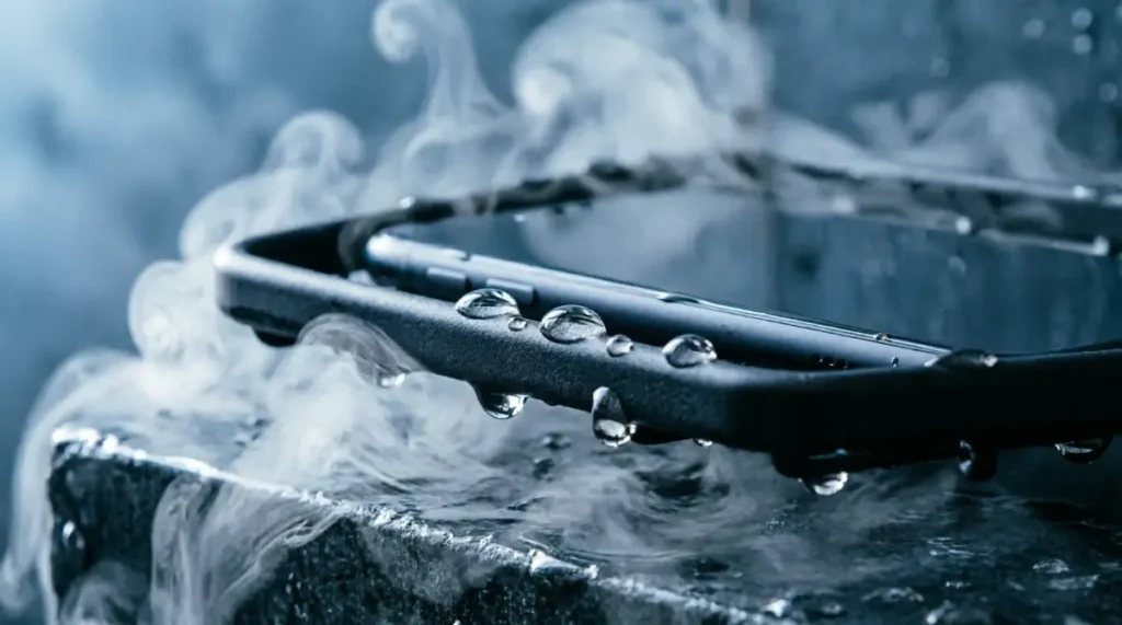 Resonance stone with dramatic cinematic ripple patterns, relaxed speed dial, caddy holding abstract shape